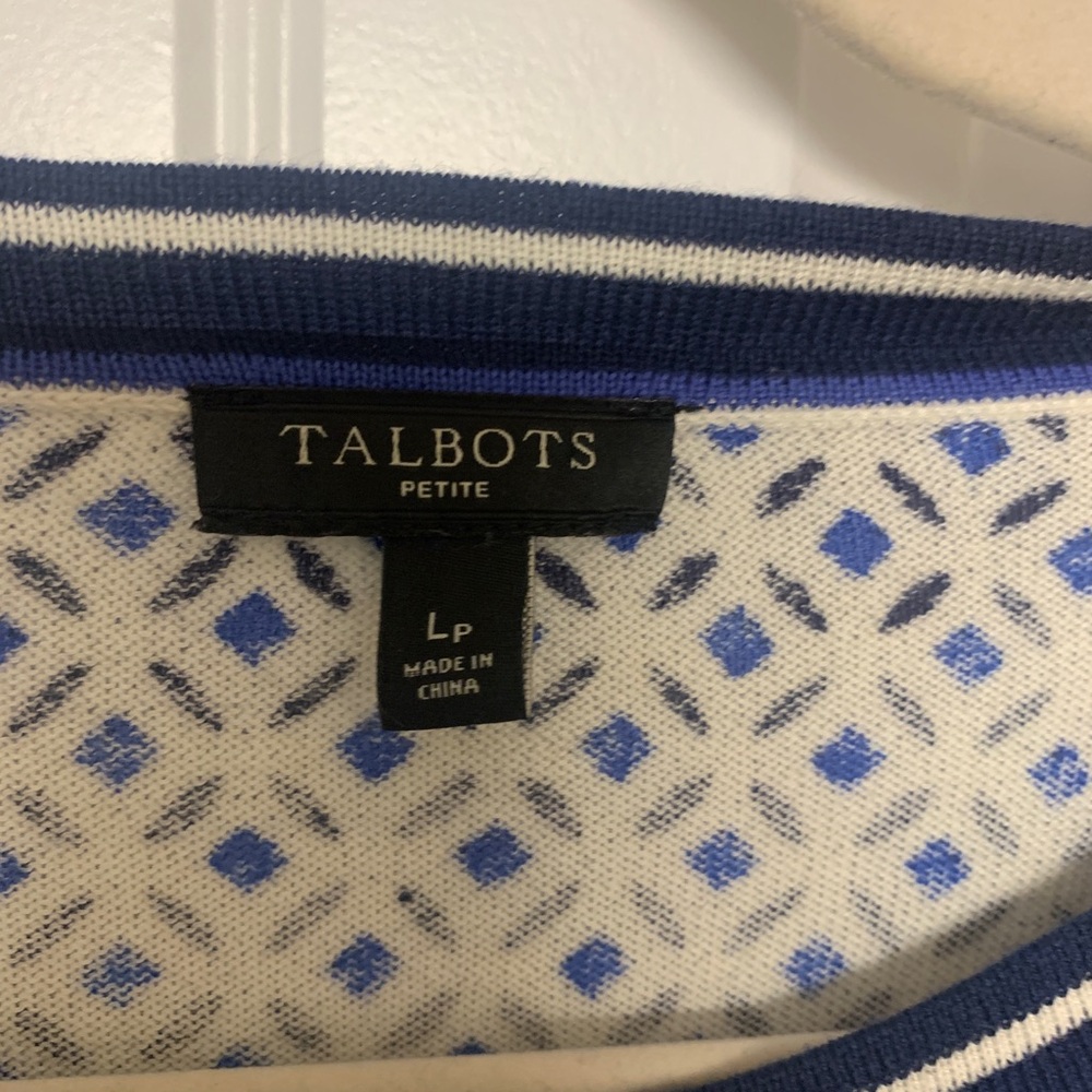 Talbots Navy and Cream Lightweight Patterned Sweater sz LP - Picture 7 of 7